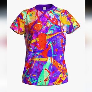 Aofmoka UV Black Light Paint Splatter Tee Womens XXS Rave Party Festival Concert